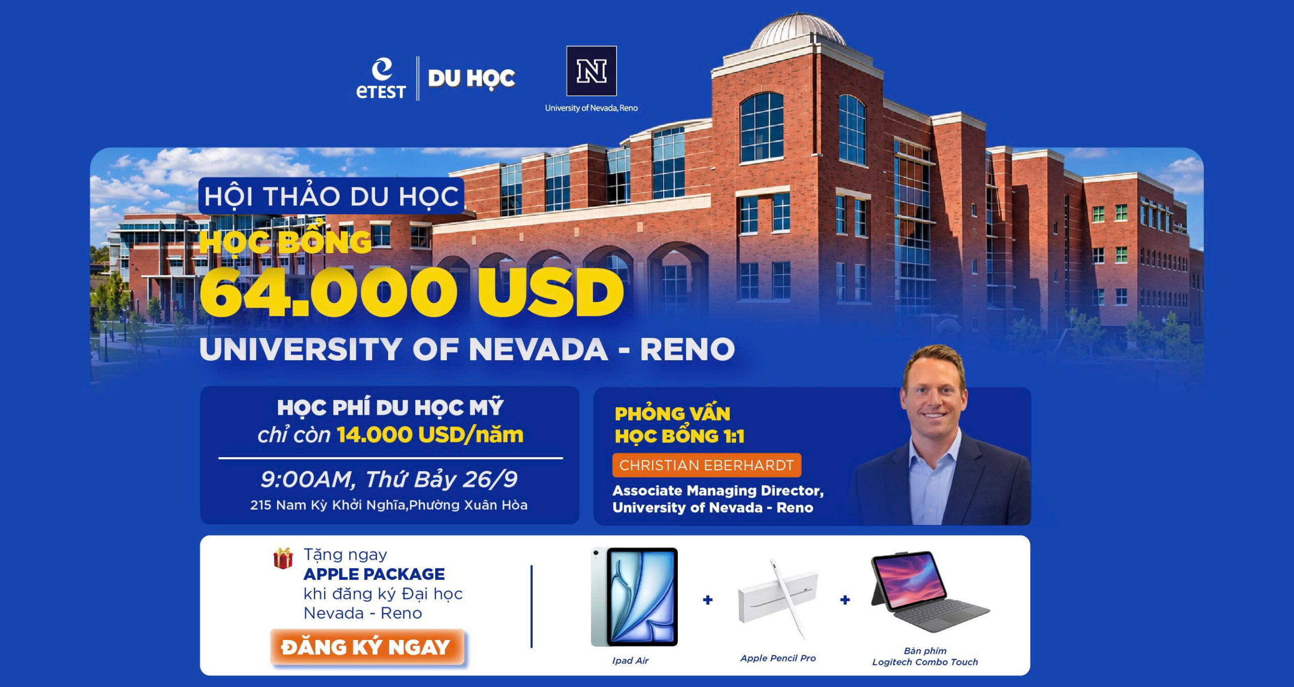 Học bổng Du học Mỹ 2026: University of Nevada, Reno (UNR) – Săn học bổng Mỹ $64,000 và “Apple Package” độc quyền tại ETEST